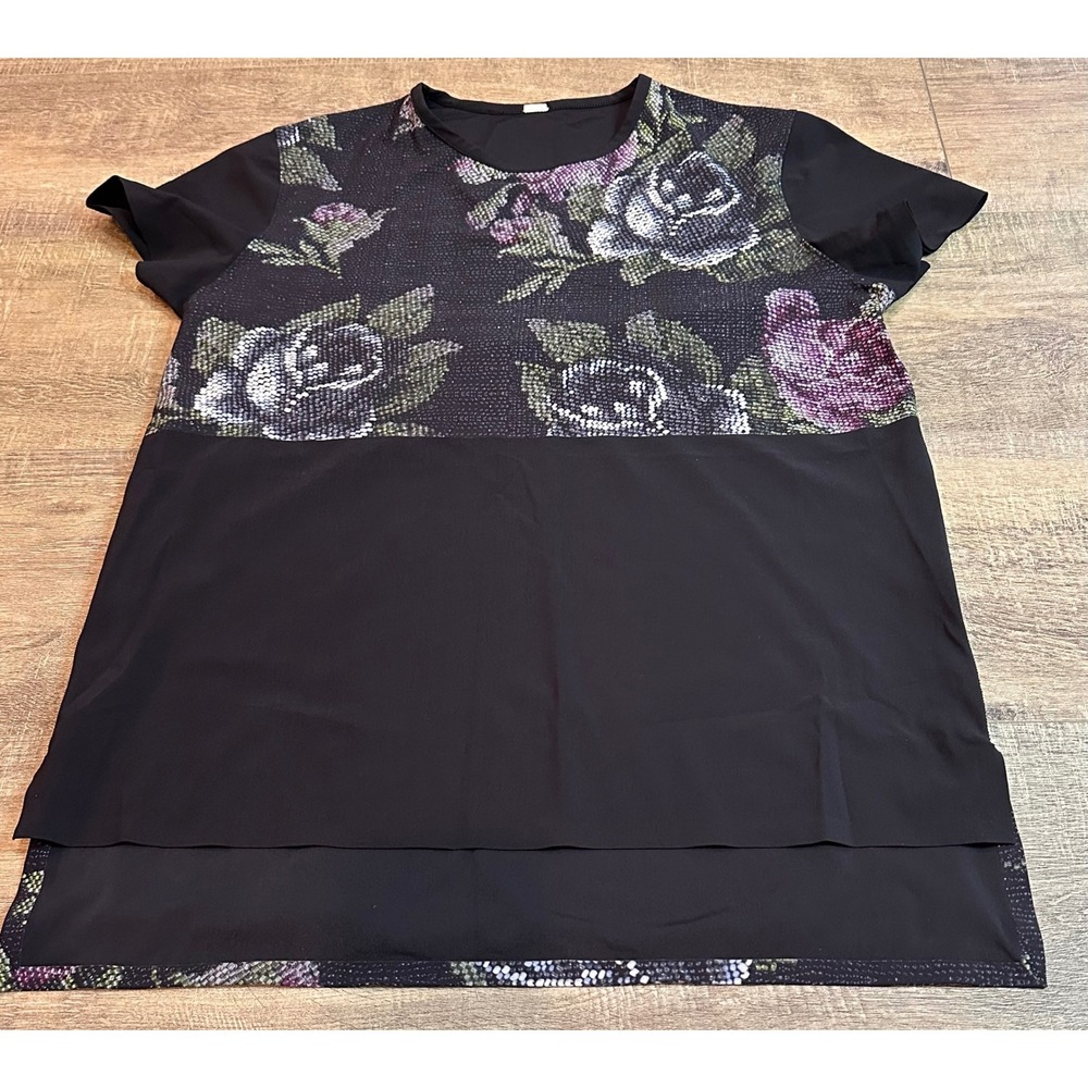 Lululemon Floral Mixed Media Short Sleeve Top Black Multi See Pics For Size